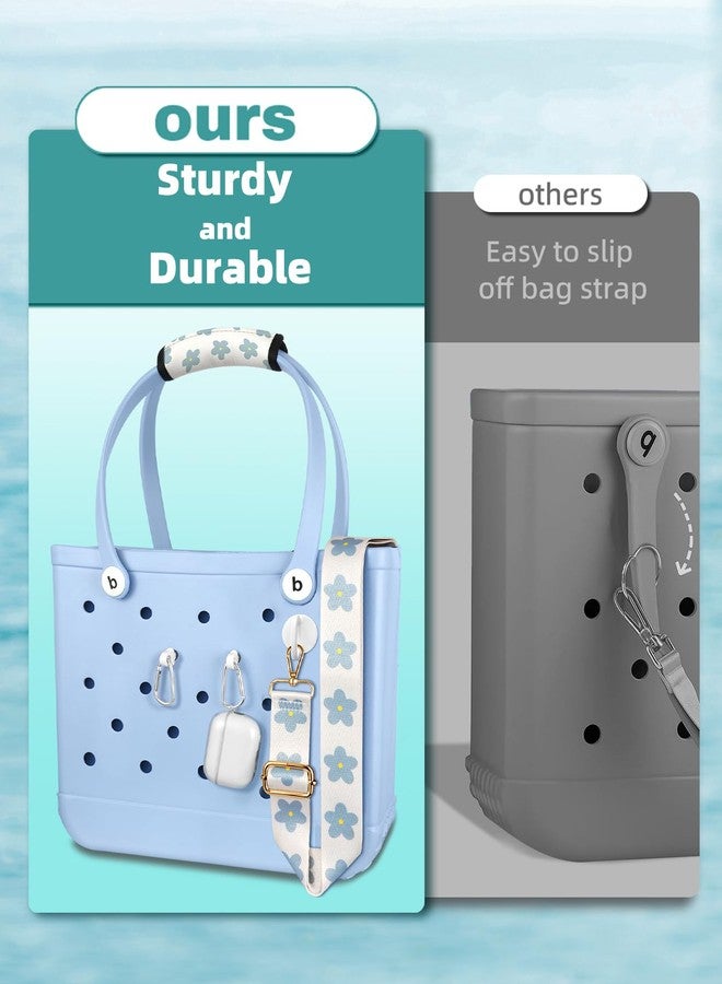 Toykee Bag Strap Charms Crossbody for Bogg Bag Accessories - Shoulder Strap Neoprene Luggage Handle Wrap for Suitcase & 2 Key Holders Blue Flower - Image 4
